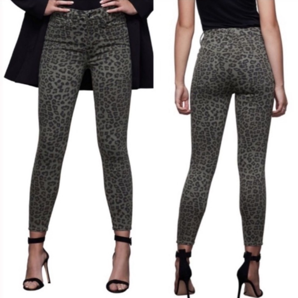 Good American Olive Green Leopard Print Jeans